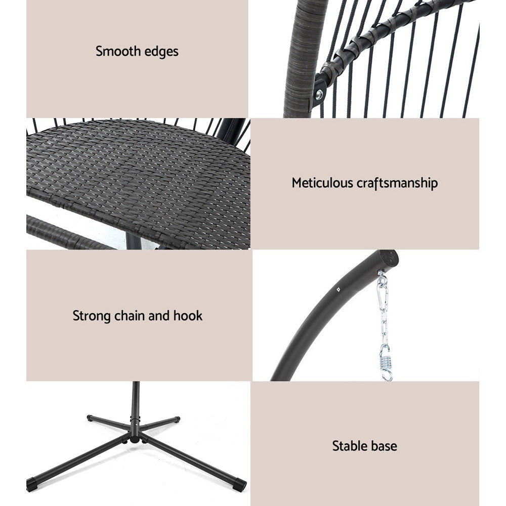 Gardeon Outdoor Furniture Egg Hammock Hanging Swing Chair Stand Pod Wicker Grey freeshipping - Awezingly