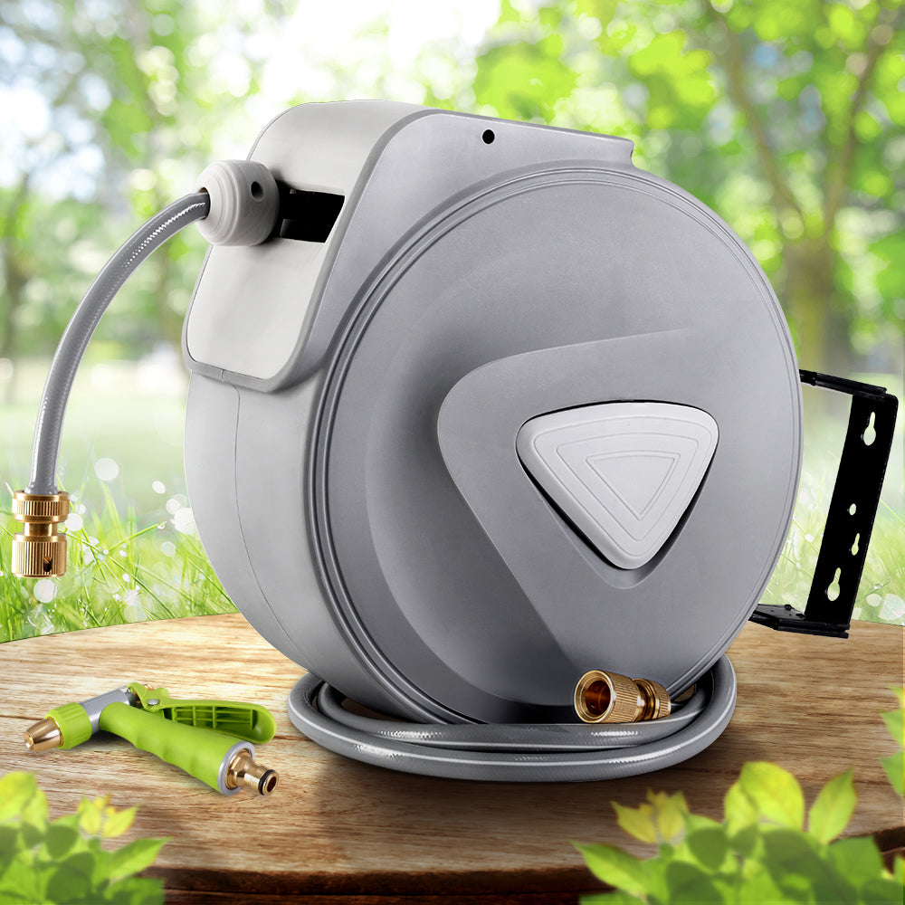 30M Retractable Hose Reel Garden Water Brass Auto Rewind Spray Gun freeshipping - Awezingly