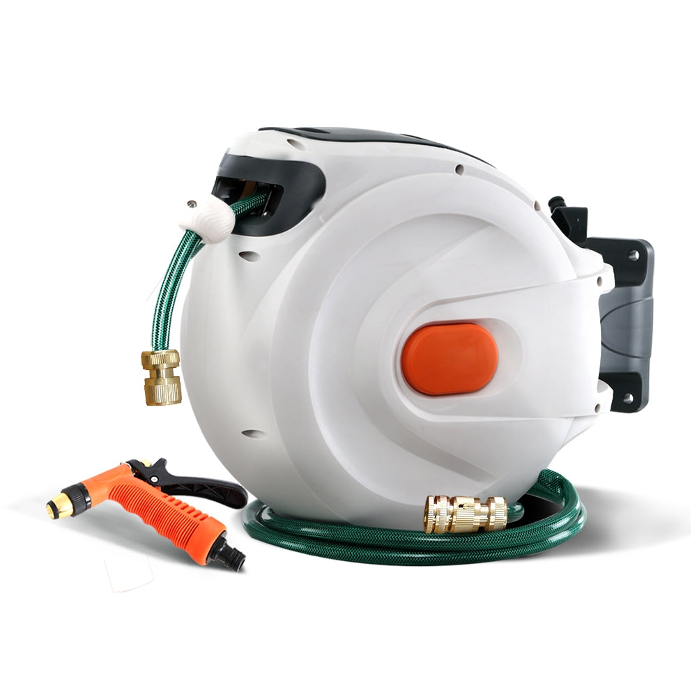 Greenfingers Retractable Hose Reel 30M Garden Water Brass Spray Gun Auto Rewind Greenfingers