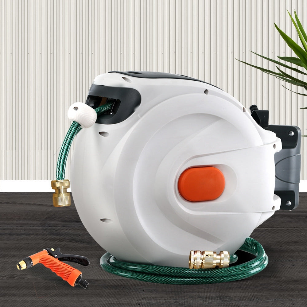 Greenfingers Retractable Hose Reel 30M Garden Water Brass Spray Gun Auto Rewind Greenfingers