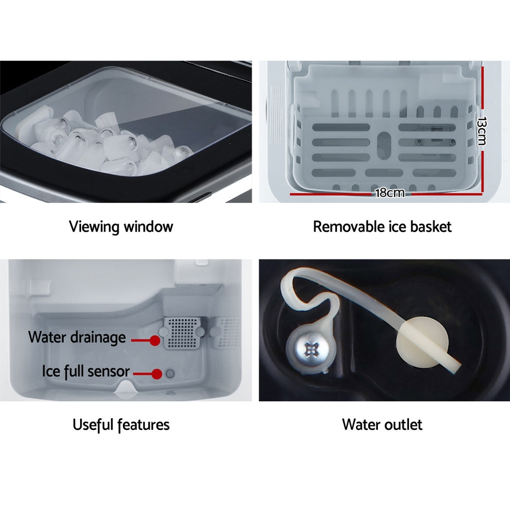 DEVANTi Portable Ice Cube Maker Machine 2L Home Bar Benchtop Easy Quick Black freeshipping - Awezingly