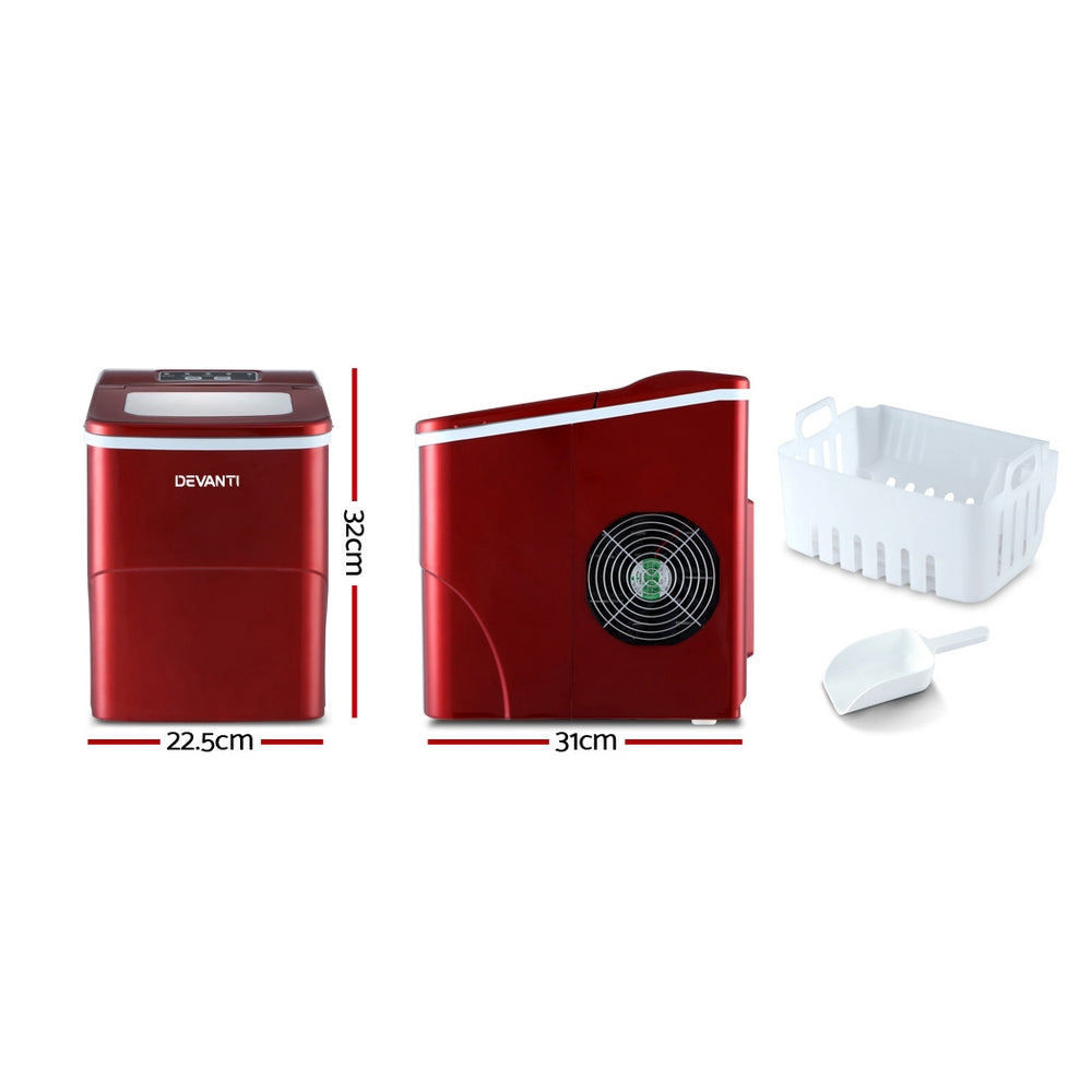 DEVANTi Portable Ice Cube Maker Machine 2L Home Bar Benchtop Easy Quick Red freeshipping - Awezingly