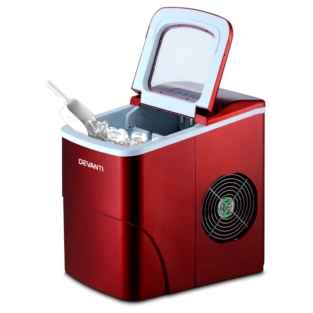 DEVANTi Portable Ice Cube Maker Machine 2L Home Bar Benchtop Easy Quick Red freeshipping - Awezingly