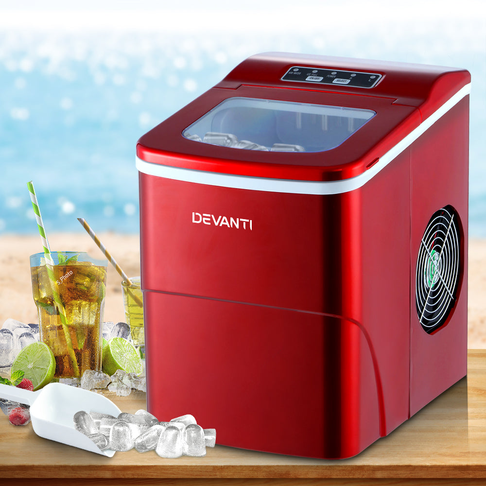 DEVANTi Portable Ice Cube Maker Machine 2L Home Bar Benchtop Easy Quick Red freeshipping - Awezingly