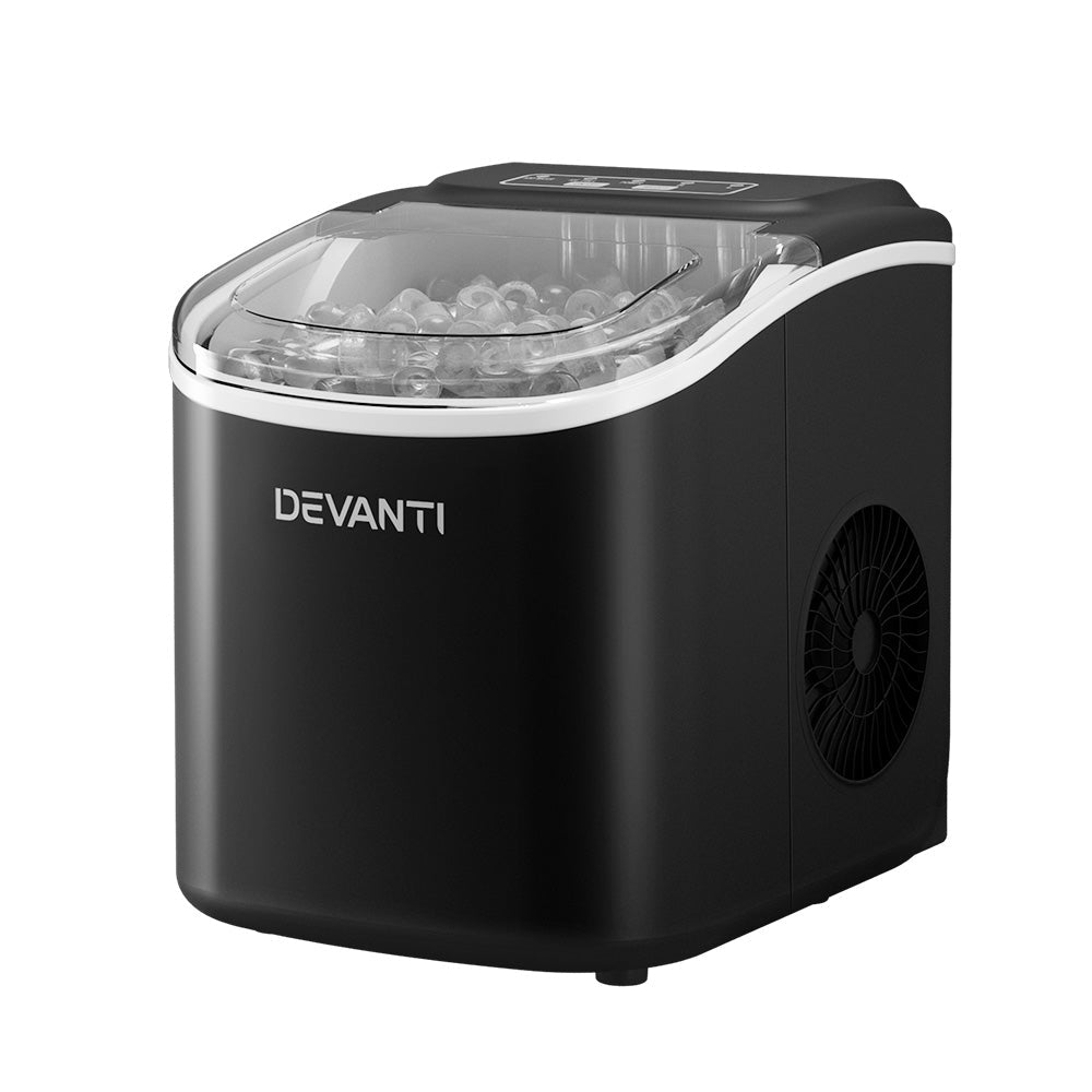 Devanti Portable Ice Maker Machine Ice Cube Tray 12kg Bar Countertop Black Devanti