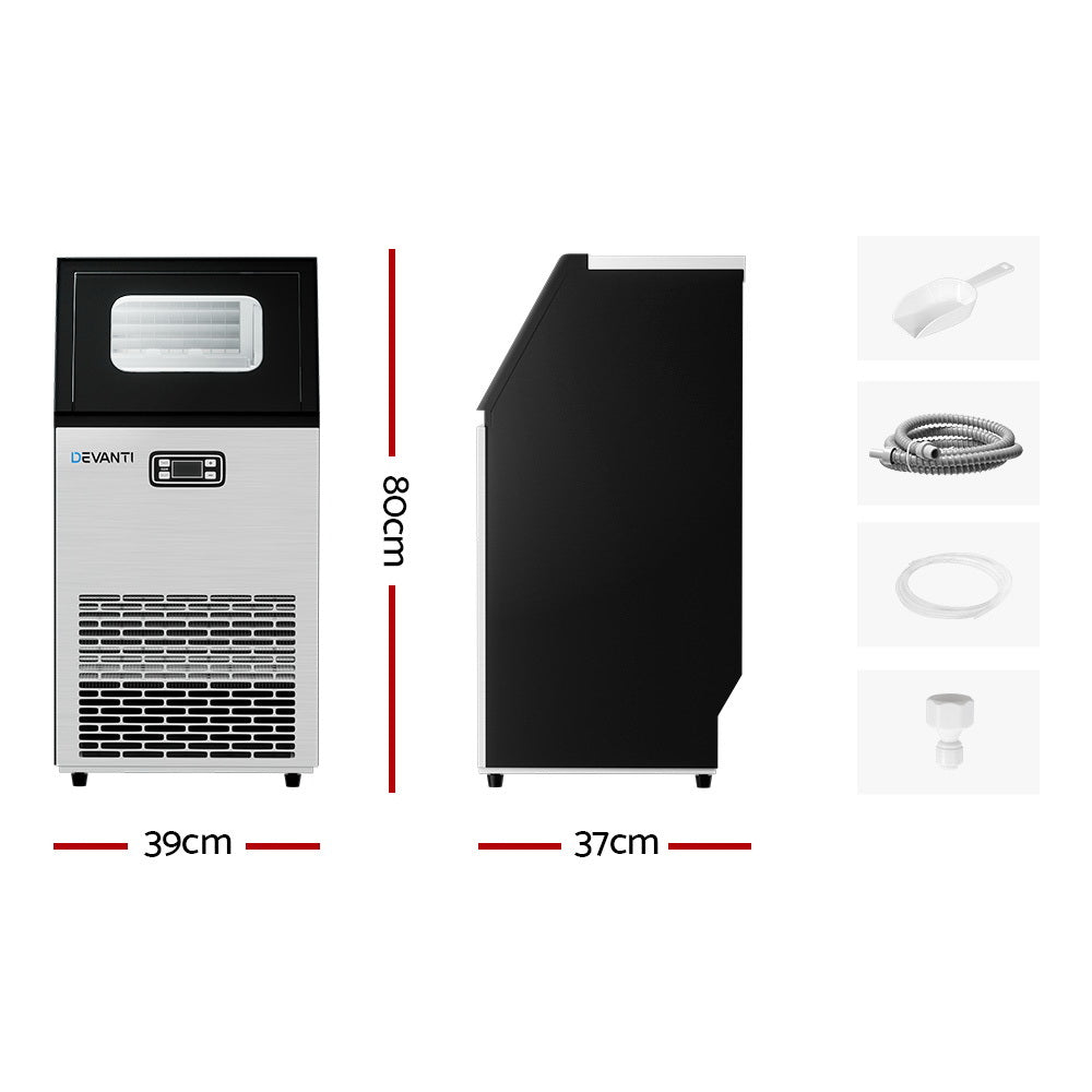 Devanti Commercial Ice Maker Machine 45kg Ice Cube Tray Bar Stainless Steel Devanti