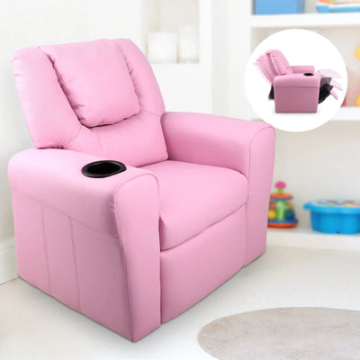 Keezi Luxury Kids Recliner Sofa Children Lounge Chair PU Couch Armchair Pink