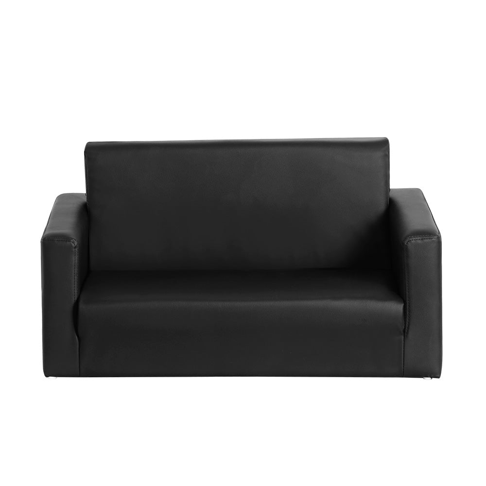 Keezi Kids Convertible Sofa 2 Seater Black PU Leather Children Couch Lounger Keezi