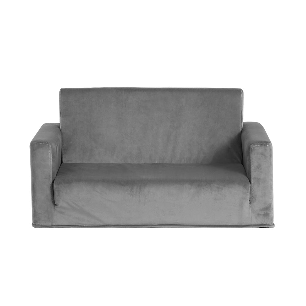 Keezi Kids Convertible Sofa 2 Seater Children Flip Open Couch Lounger Grey Keezi