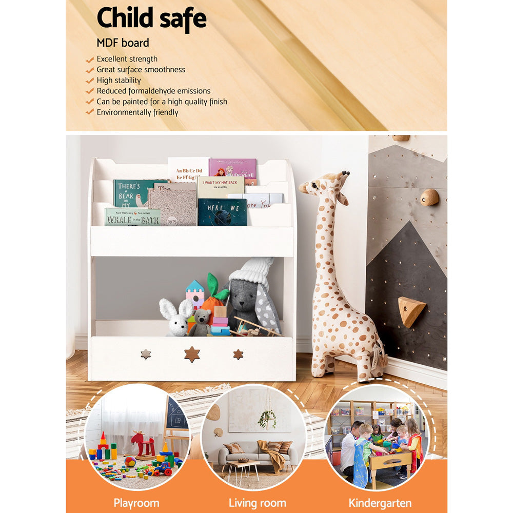 Keezi Kids Bookshelf Children Toy Storage Magazine Rack Organiser Bookcase White Keezi