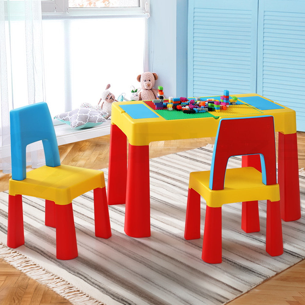 Keezi 3PCS Kids Table and Chairs Set Activity Chalkboard Toys Storage Box Desk Keezi