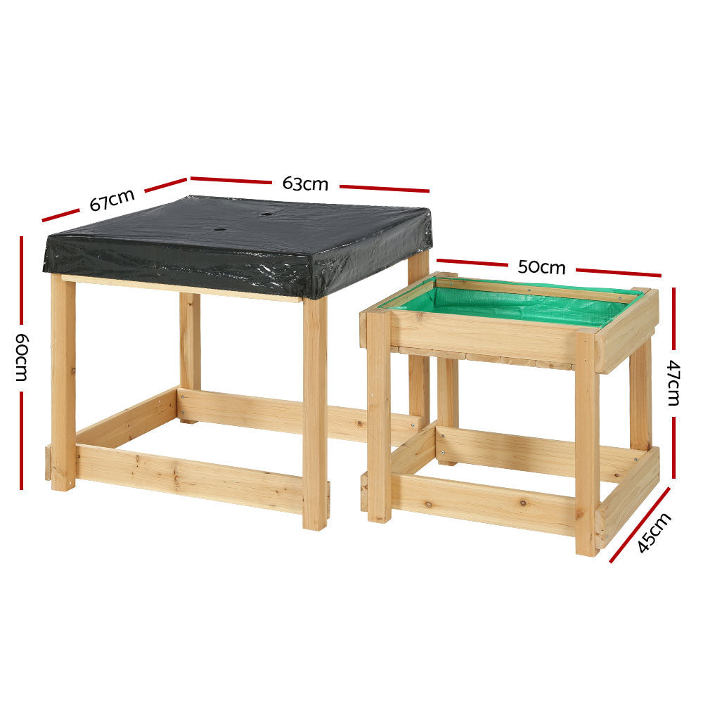 Keezi Kids Sandpit Sand and Water Wooden Table with Cover Outdoor Sand Pit Toys Keezi