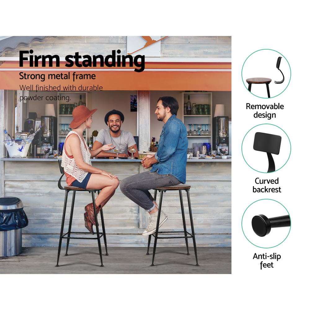 2x Artiss Vintage Bar Stools ALEX Retro Pine Wood Metal Frame freeshipping - Awezingly