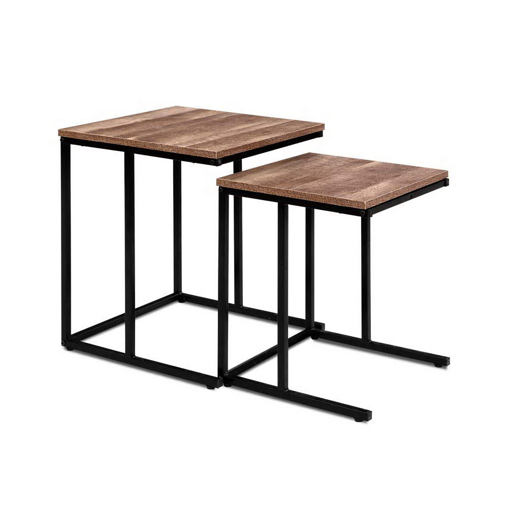 Artiss Coffee Table Nesting Side Tables Wooden Rustic Vintage Metal Frame freeshipping - Awezingly