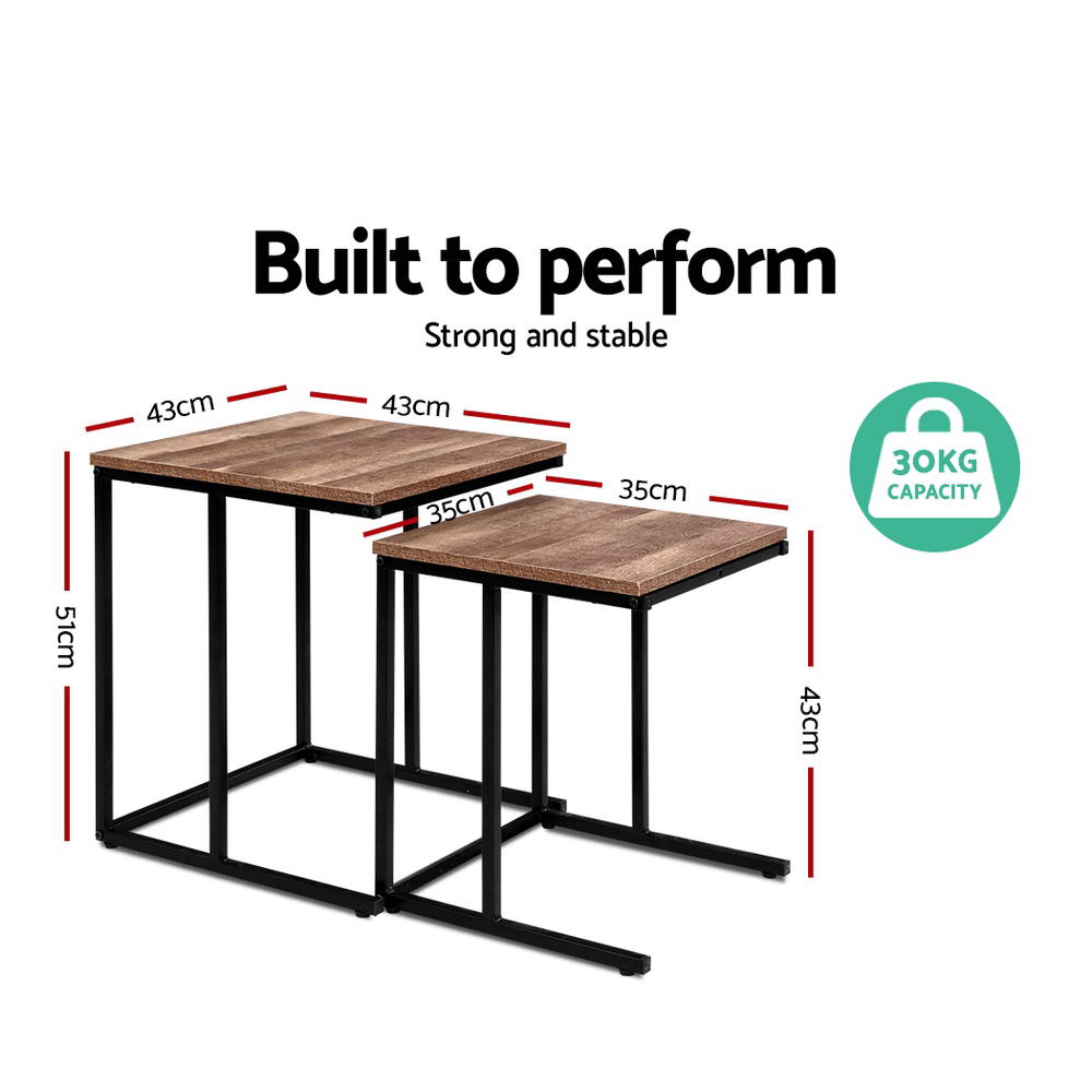 Artiss Coffee Table Nesting Side Tables Wooden Rustic Vintage Metal Frame freeshipping - Awezingly