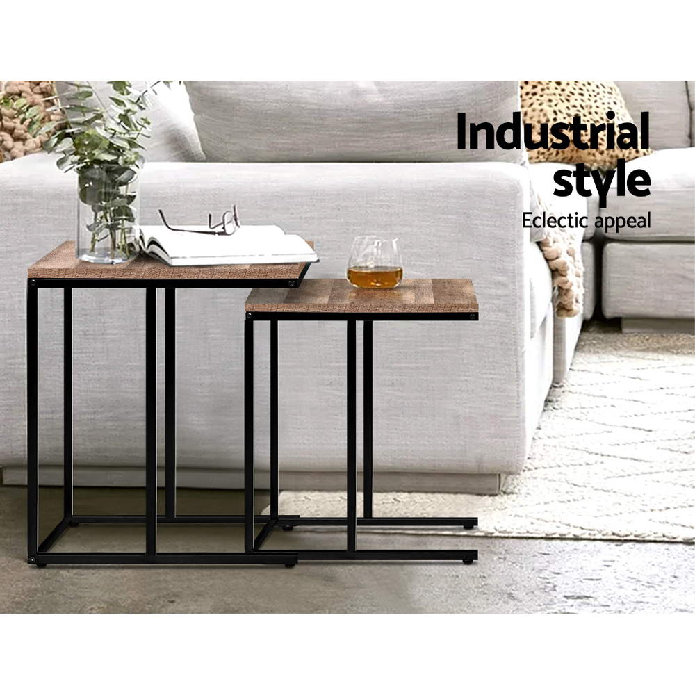Artiss Coffee Table Nesting Side Tables Wooden Rustic Vintage Metal Frame freeshipping - Awezingly