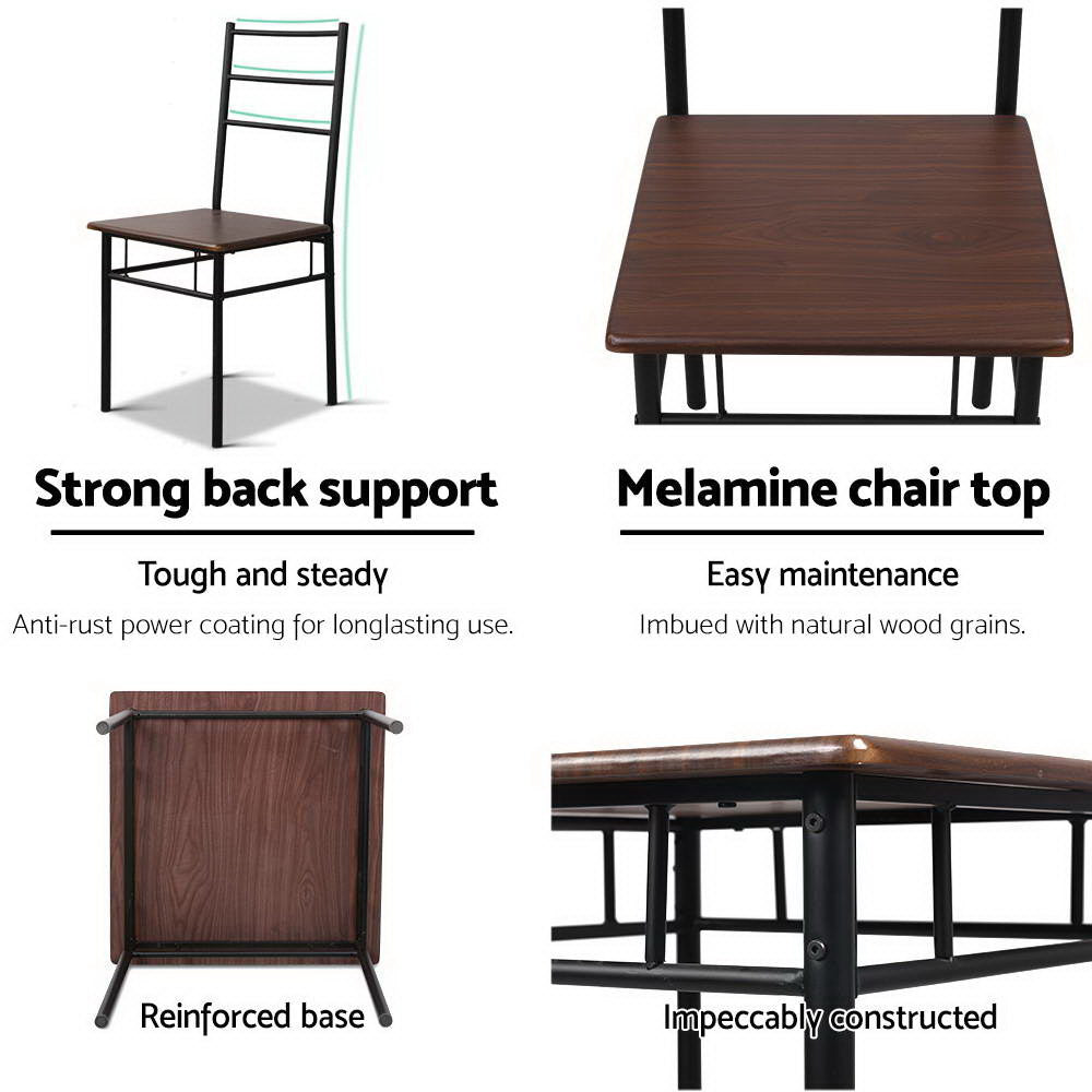 Artiss Metal Table and Chairs - Walnut & Black freeshipping - Awezingly