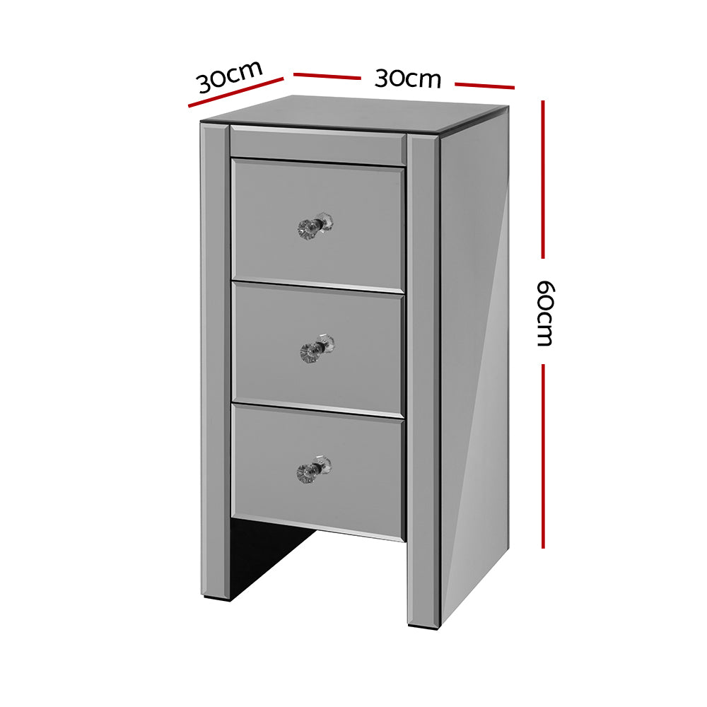 Artiss Mirrored Bedside Tables Drawers Crystal Chest Nightstand Glass Grey freeshipping - Awezingly