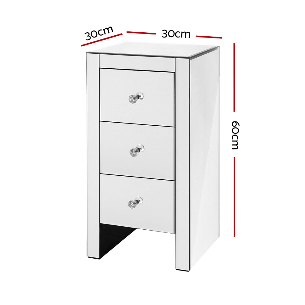 Artiss Mirrored Bedside table Drawers Furniture Mirror Glass Quenn Silver freeshipping - Awezingly