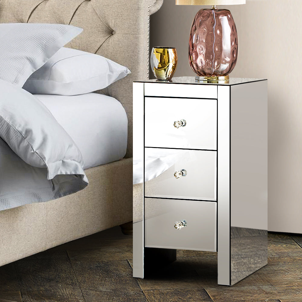 Artiss Mirrored Bedside table Drawers Furniture Mirror Glass Quenn Silver freeshipping - Awezingly