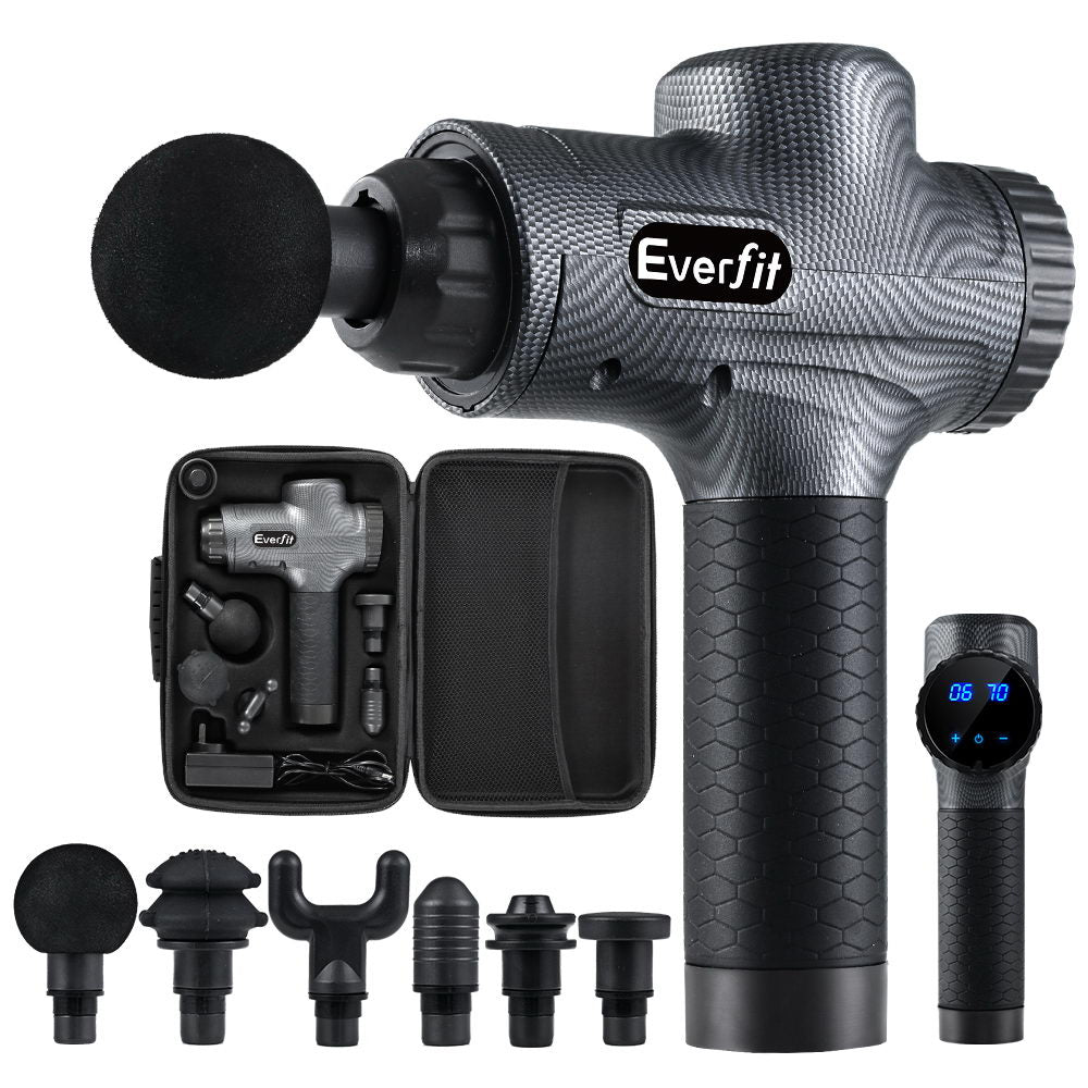 Everfit Massage Gun 6 Heads Massager Electric LCD Vibration Relief Percussion freeshipping - Awezingly