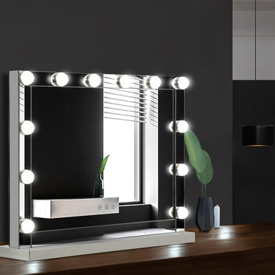 Embellir - 58cm x 46cm Hollywood Makeup Mirror With Light 12 LED Bulbs Vanity Lighted Silver