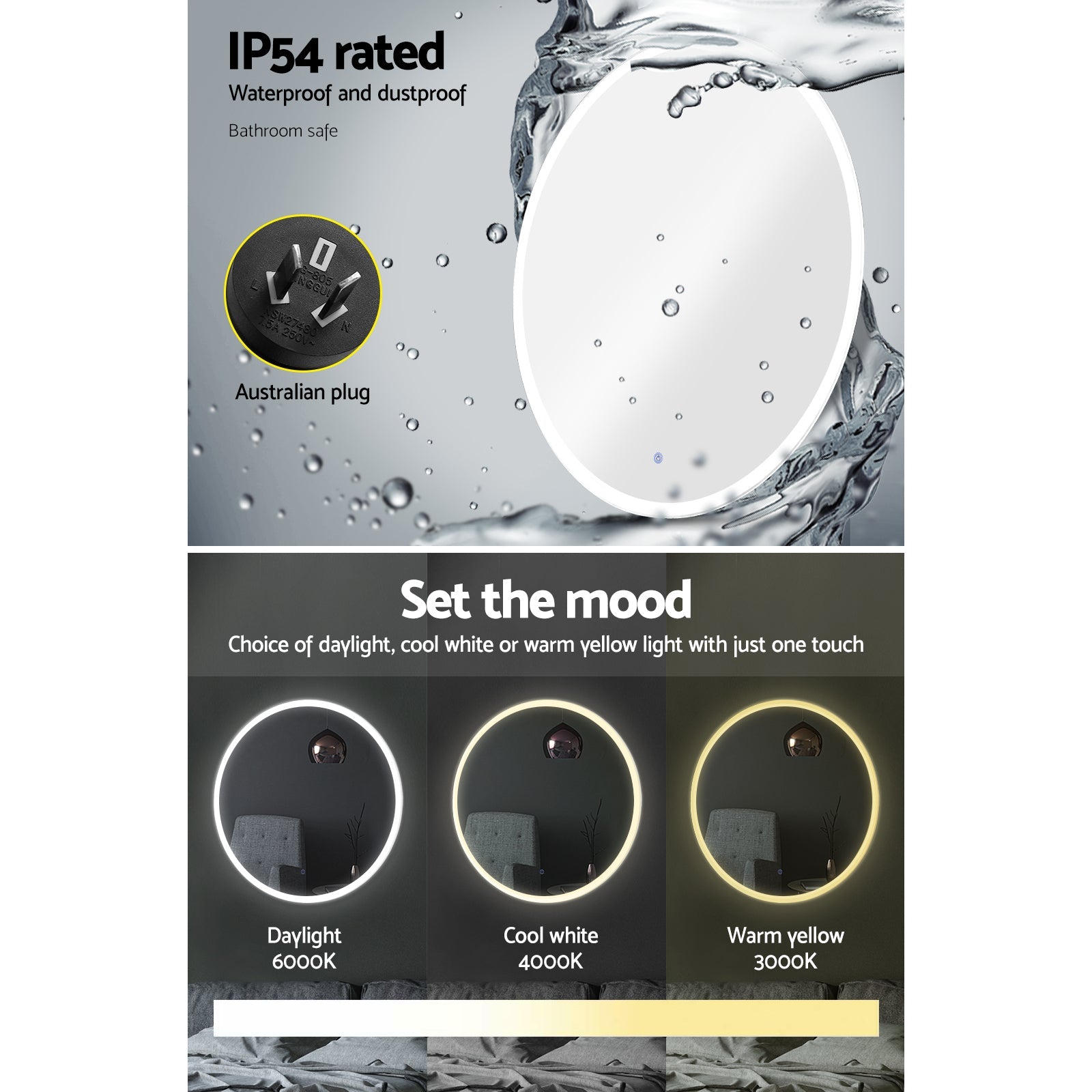 Embellir LED Wall Mirror Bathroom Mirrors With Light 90CM Decor Round Decorative Embellir