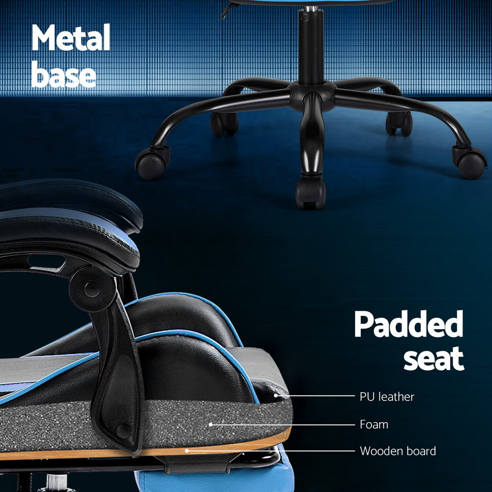 Artiss 2 Point Massage Gaming Office Chair Footrest Cyan Blue Artiss