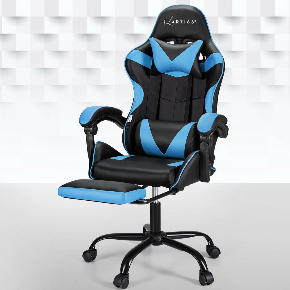 Artiss 2 Point Massage Gaming Office Chair Footrest Cyan Blue Artiss