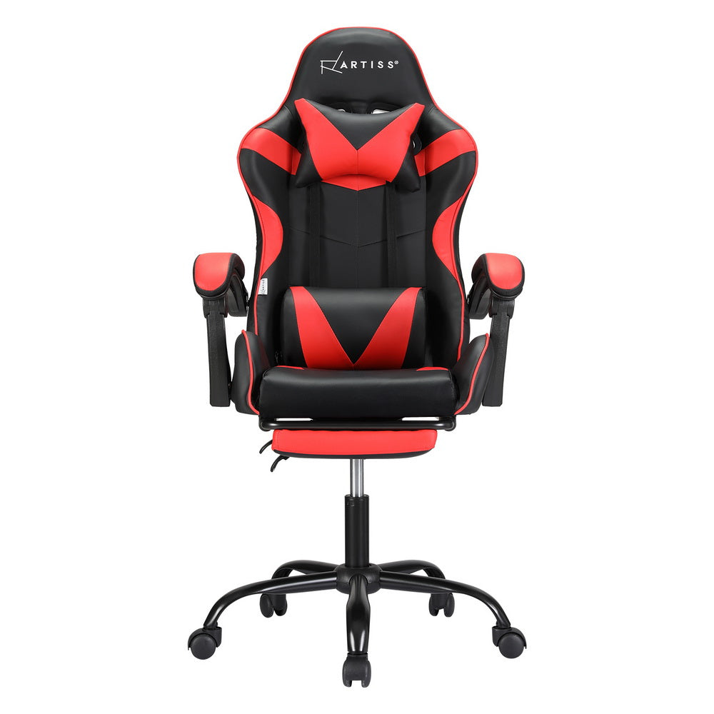 Artiss 2 Point Massage Gaming Office Chair Footrest Red Artiss