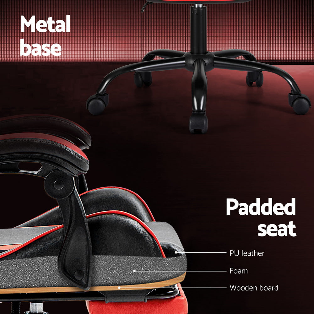 Artiss 2 Point Massage Gaming Office Chair Footrest Red Artiss