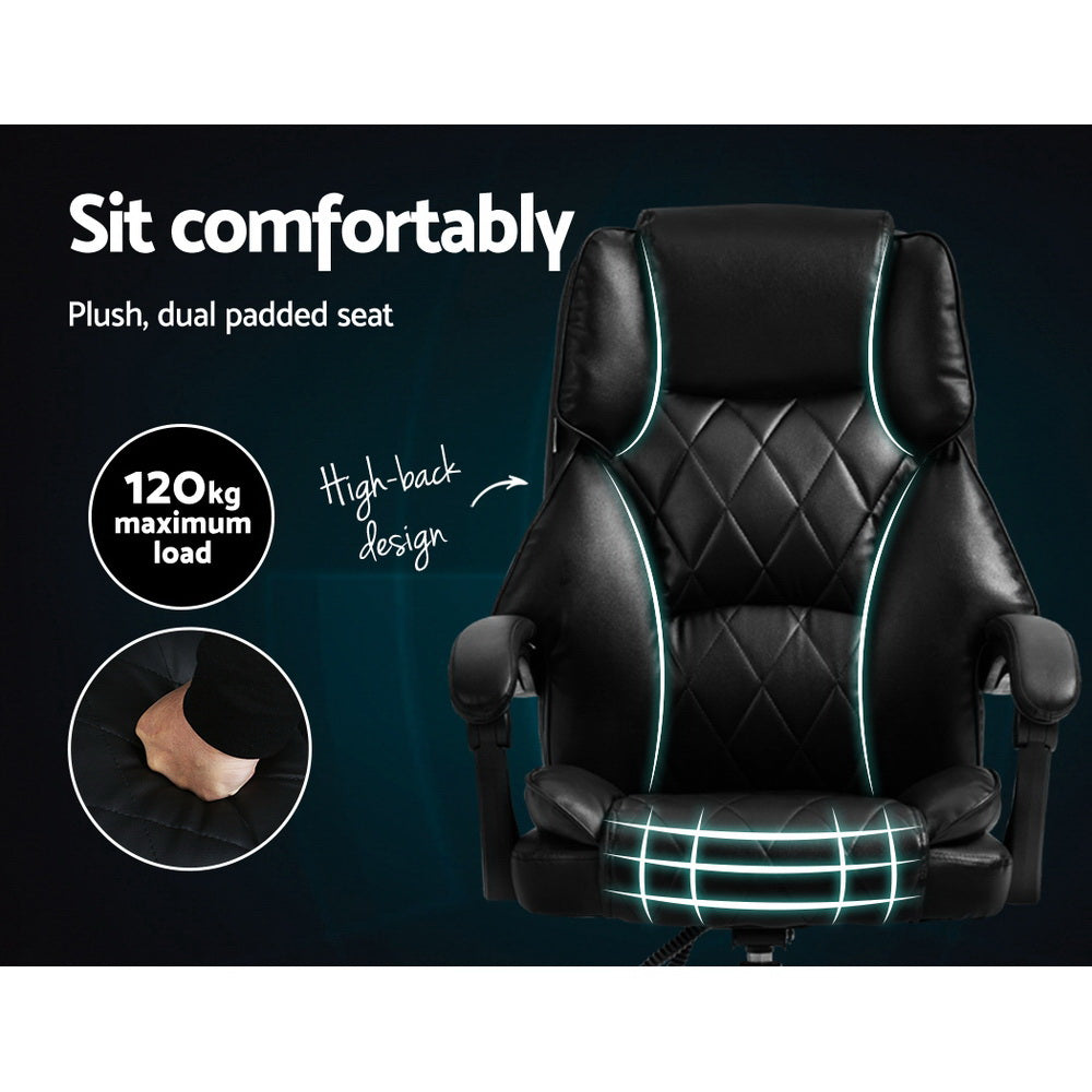 Artiss Executive Office Chair Leather Gaming Computer Desk Chairs Recliner Black Artiss