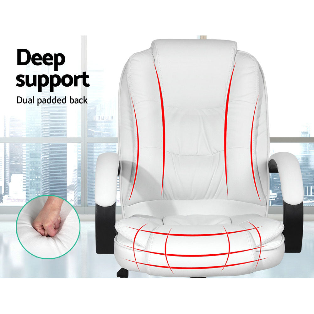 PU Leather Padded Office Desk Computer Chair - White Artiss