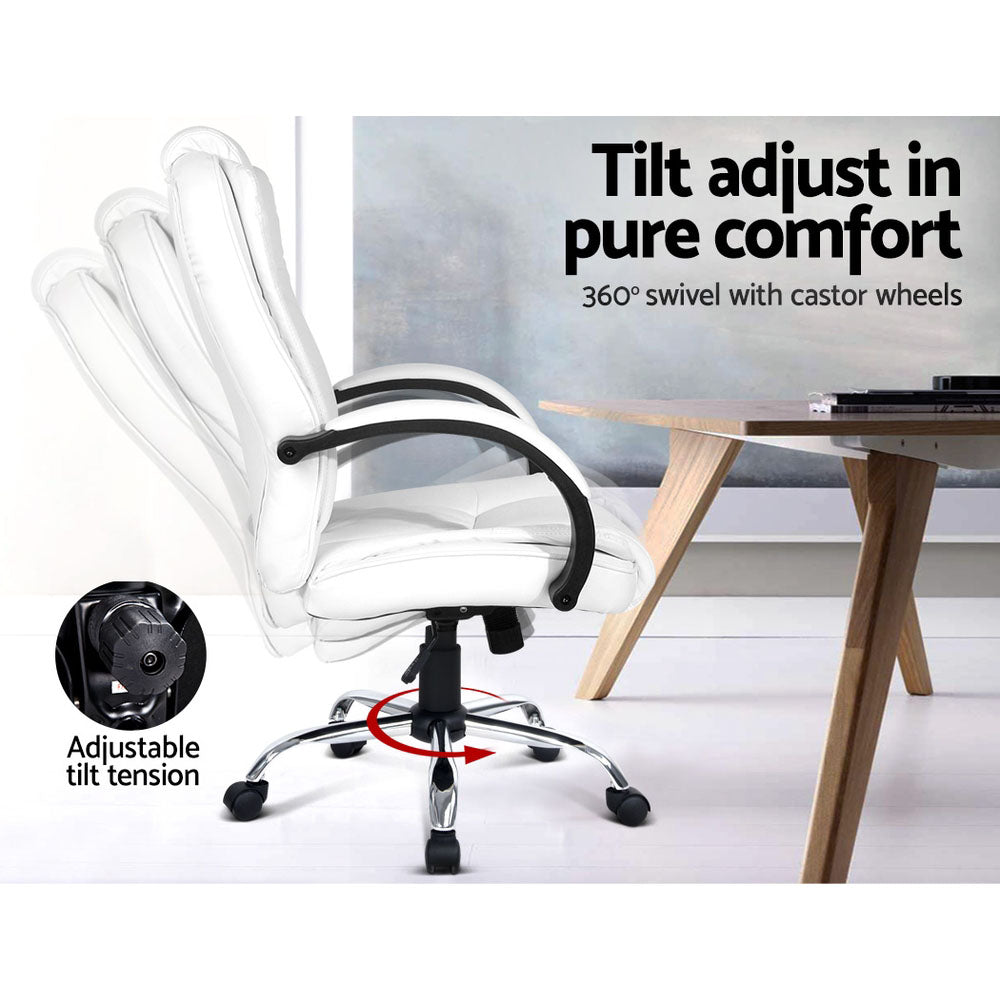 PU Leather Padded Office Desk Computer Chair - White Artiss