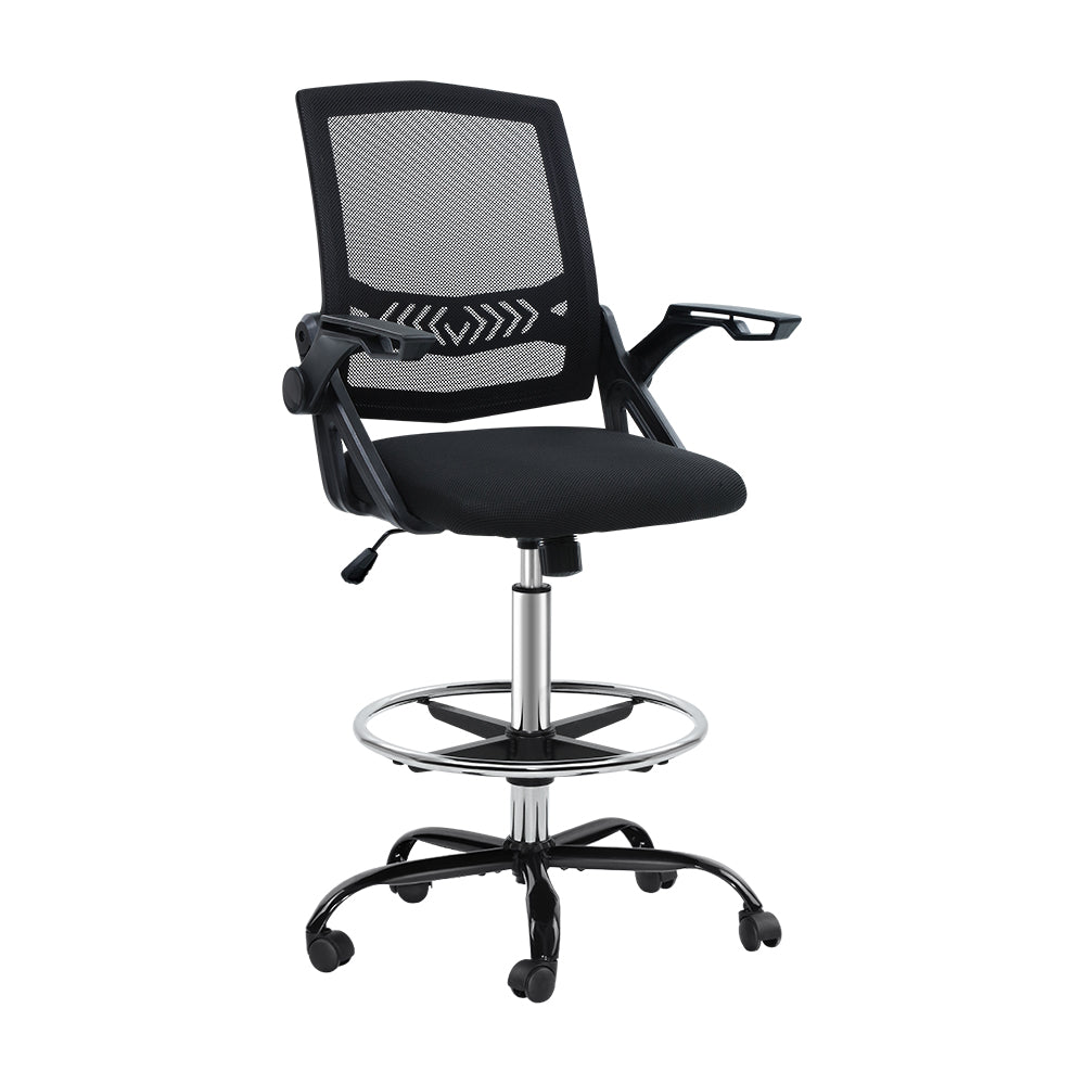 Artiss Office Chair Veer Drafting Stool Mesh Chairs Flip Up Armrest Black Artiss