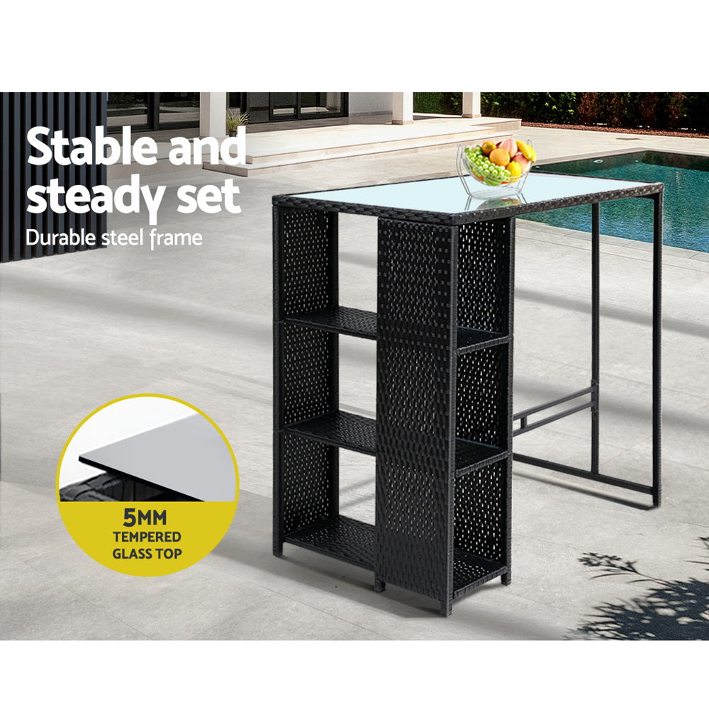 Gardeon 3 PCS Outdoor Bar Table Stools Set Patio Furniture Dining Chairs Wicker Gardeon