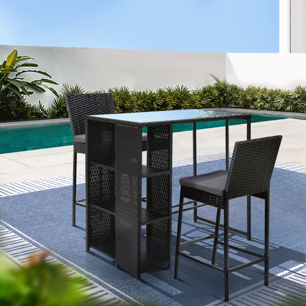 Gardeon 3 PCS Outdoor Bar Table Stools Set Patio Furniture Dining Chairs Wicker Gardeon