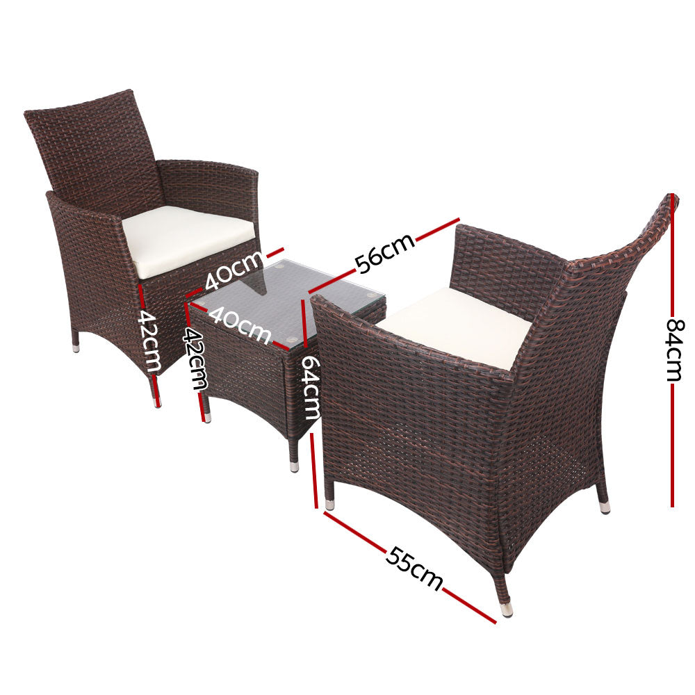 Gardeon 3 Piece Wicker Outdoor Furniture Set - Brown freeshipping - Awezingly