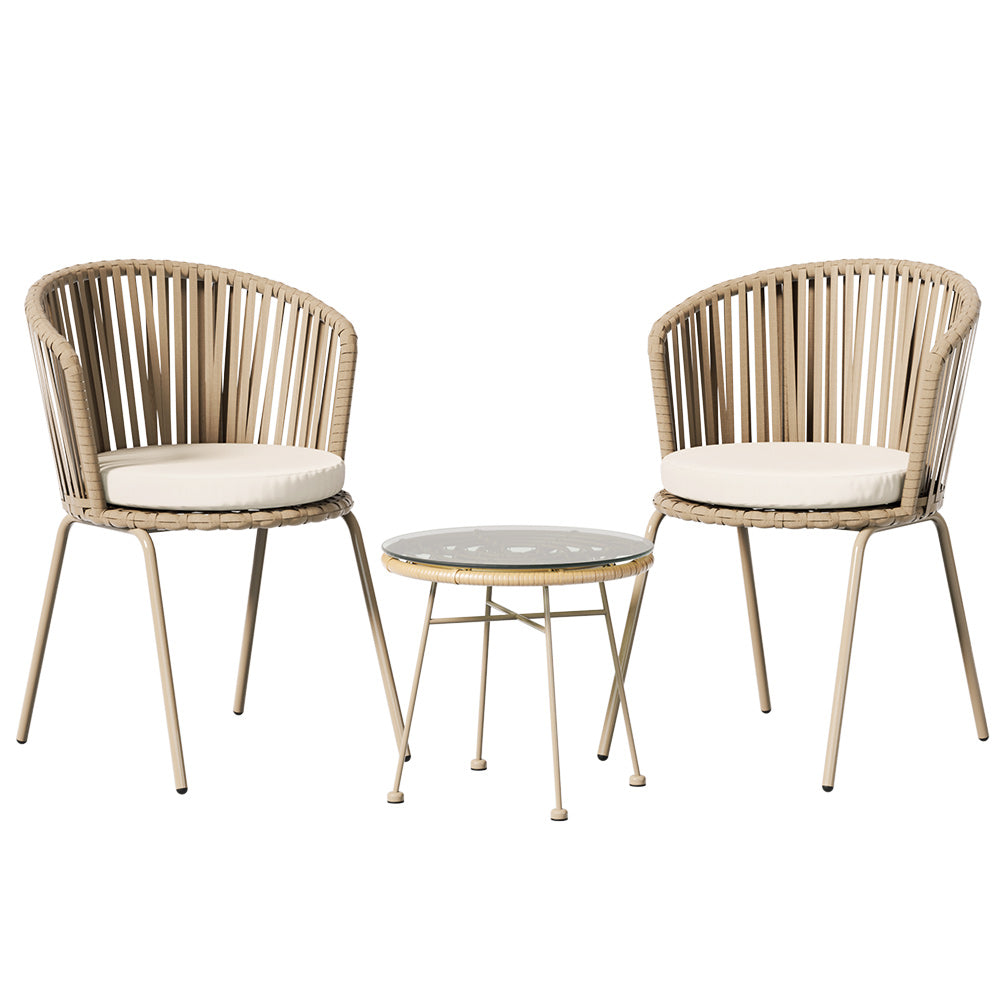 Gardeon 3PC Outdoor Lounge Setting Bistro Set Table Chairs Patio Furniture Gardeon