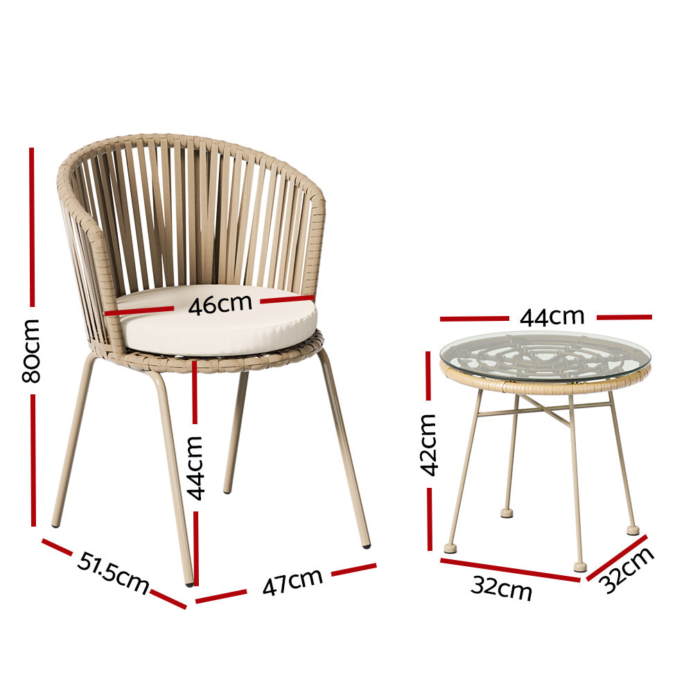 Gardeon 3PC Outdoor Lounge Setting Bistro Set Table Chairs Patio Furniture Gardeon