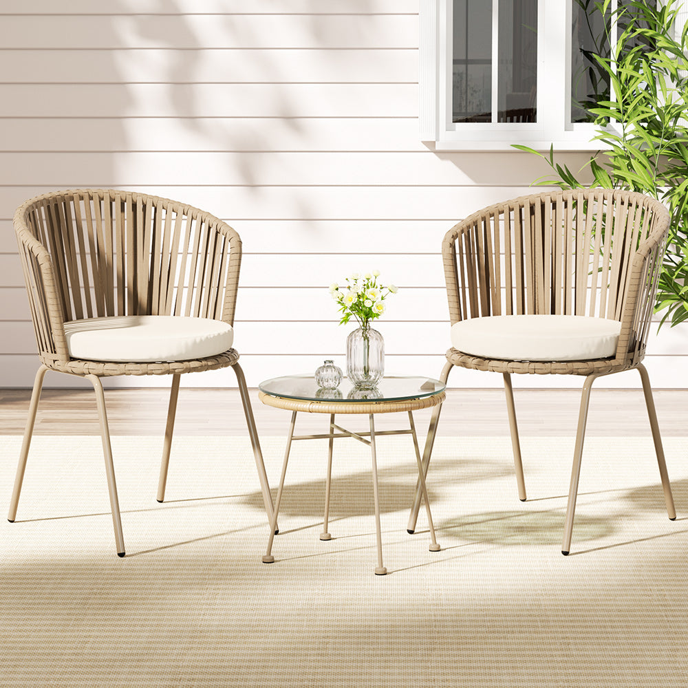 Gardeon 3PC Outdoor Lounge Setting Bistro Set Table Chairs Patio Furniture Gardeon
