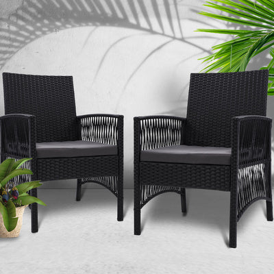 Outdoor Furniture Dining Chairs Rattan Garden Patio Cushion Black x2 Gardeon