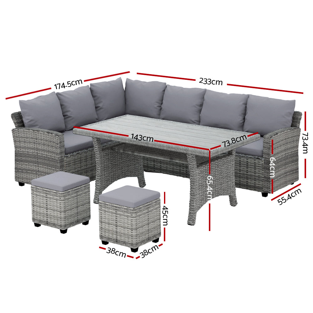 Gardeon 9-Seater Outdoor Dining Set Patio Furniture Wicker Lounge Table Chairs Gardeon