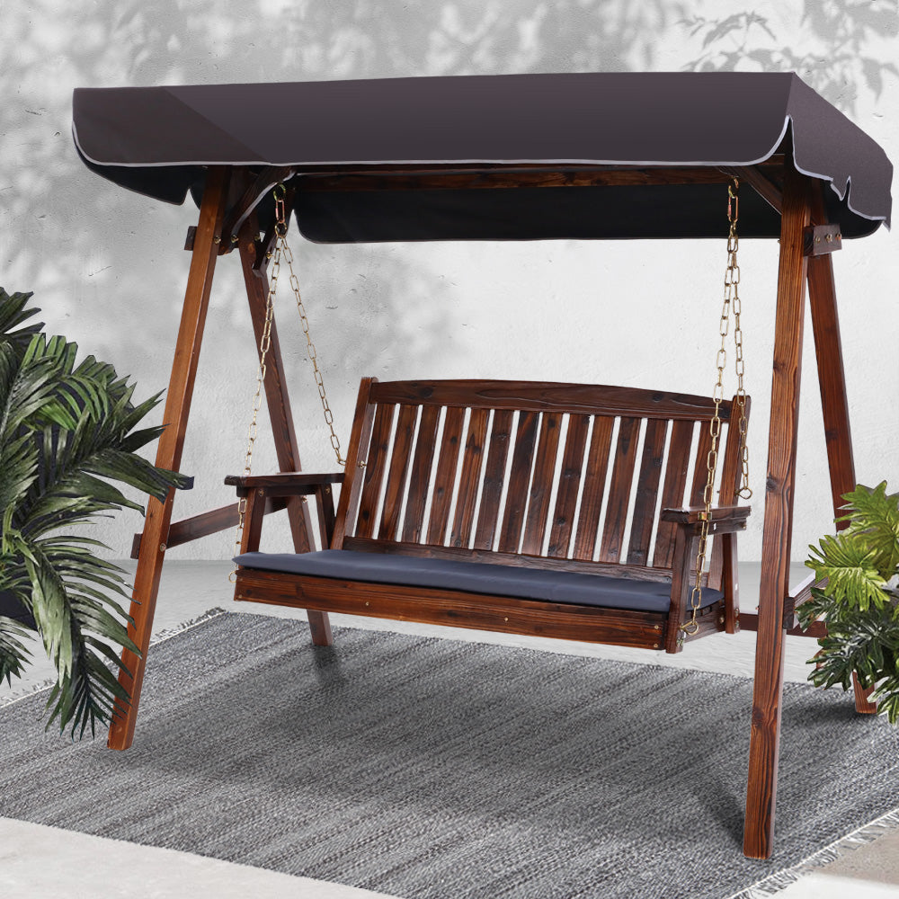 Gardeon Wooden Swing Chair Garden Bench Canopy 3 Seater Outdoor Furniture Gardeon