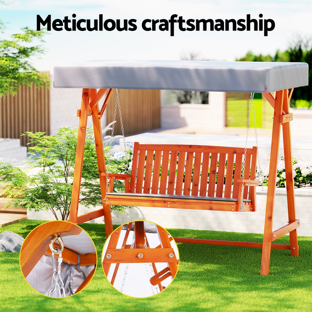 Gardeon Wooden Swing Chair Garden Bench Canopy 3 Seater Outdoor Furniture Gardeon