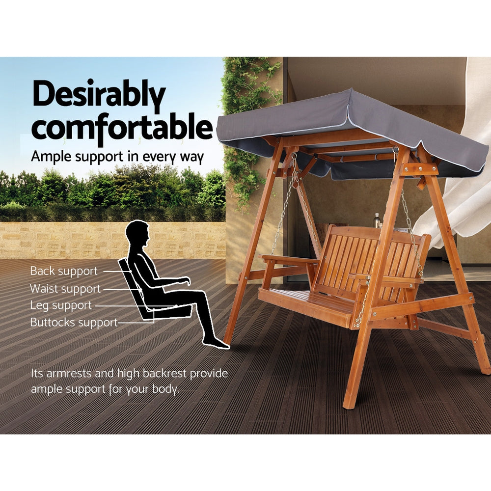 Gardeon Wooden Swing Chair Garden Bench Canopy 3 Seater Outdoor Furniture Gardeon