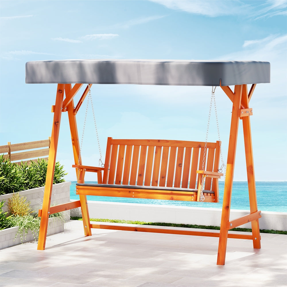 Gardeon Wooden Swing Chair Garden Bench Canopy 3 Seater Outdoor Furniture Gardeon