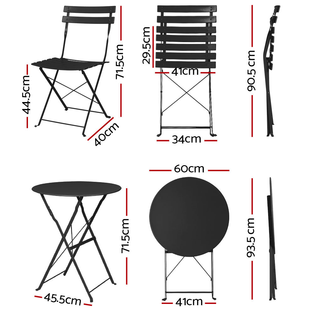 Gardeon Outdoor Setting Table and Chairs Folding Patio Furniture Bistro Set Gardeon
