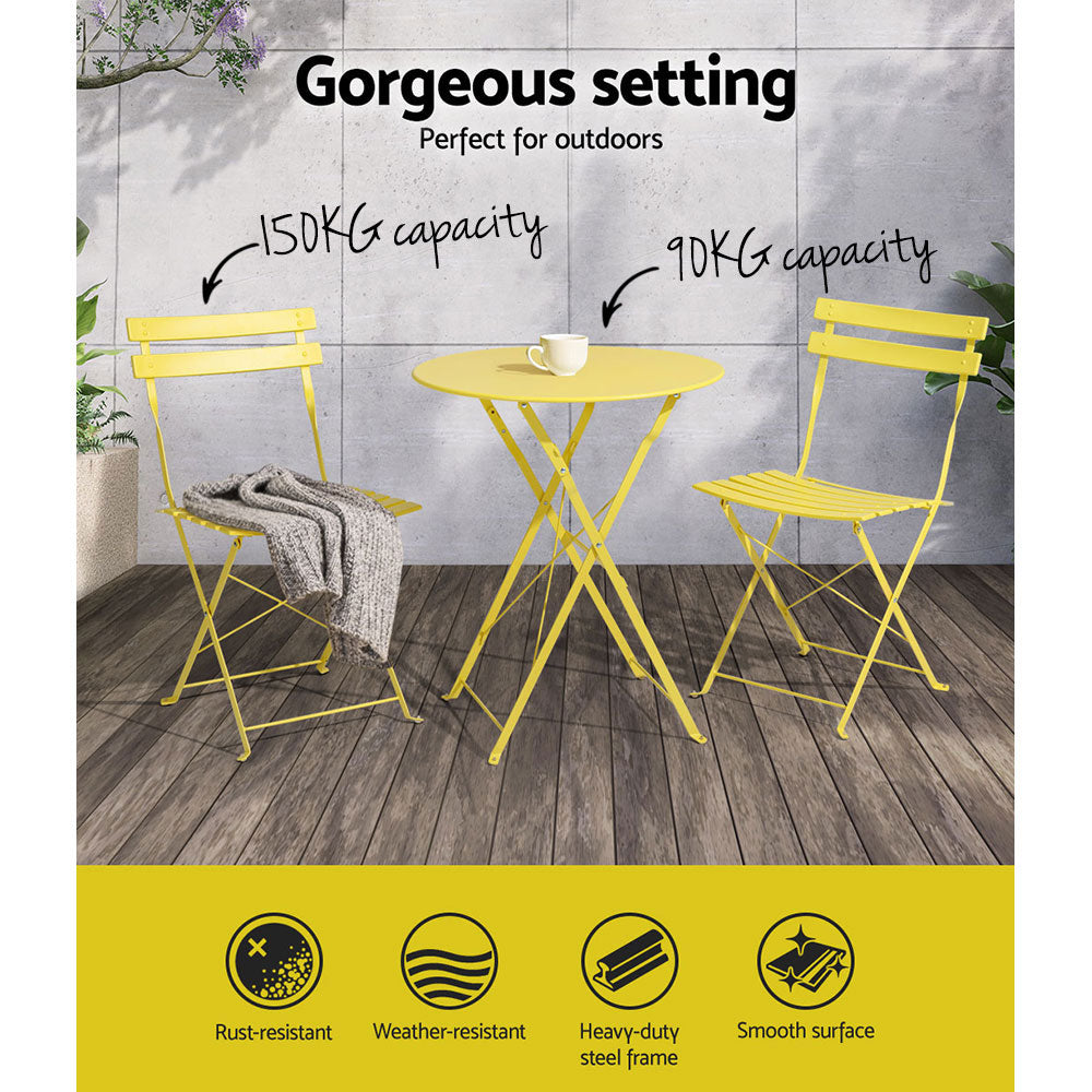 Gardeon Outdoor Setting Bistro Set Table and Chairs Folding Patio Furniture Gardeon