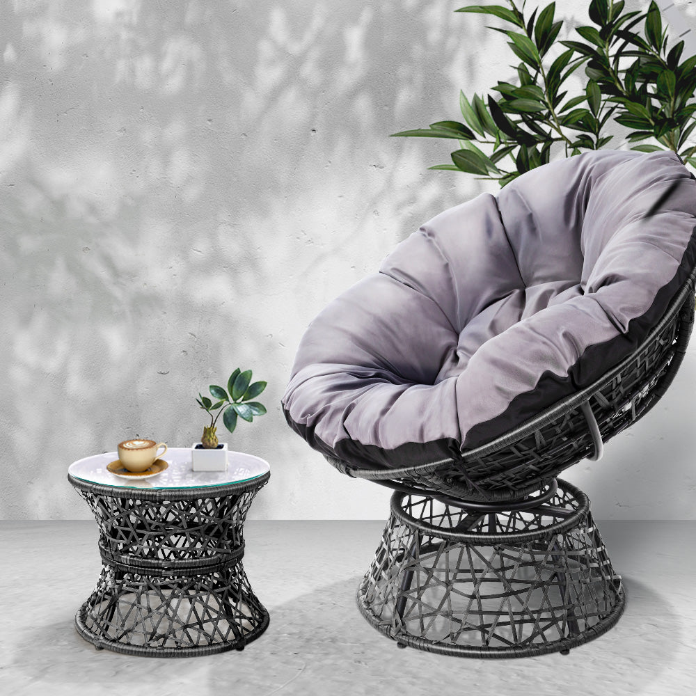 Gardeon Papasan Chair and Side Table - Black freeshipping - Awezingly